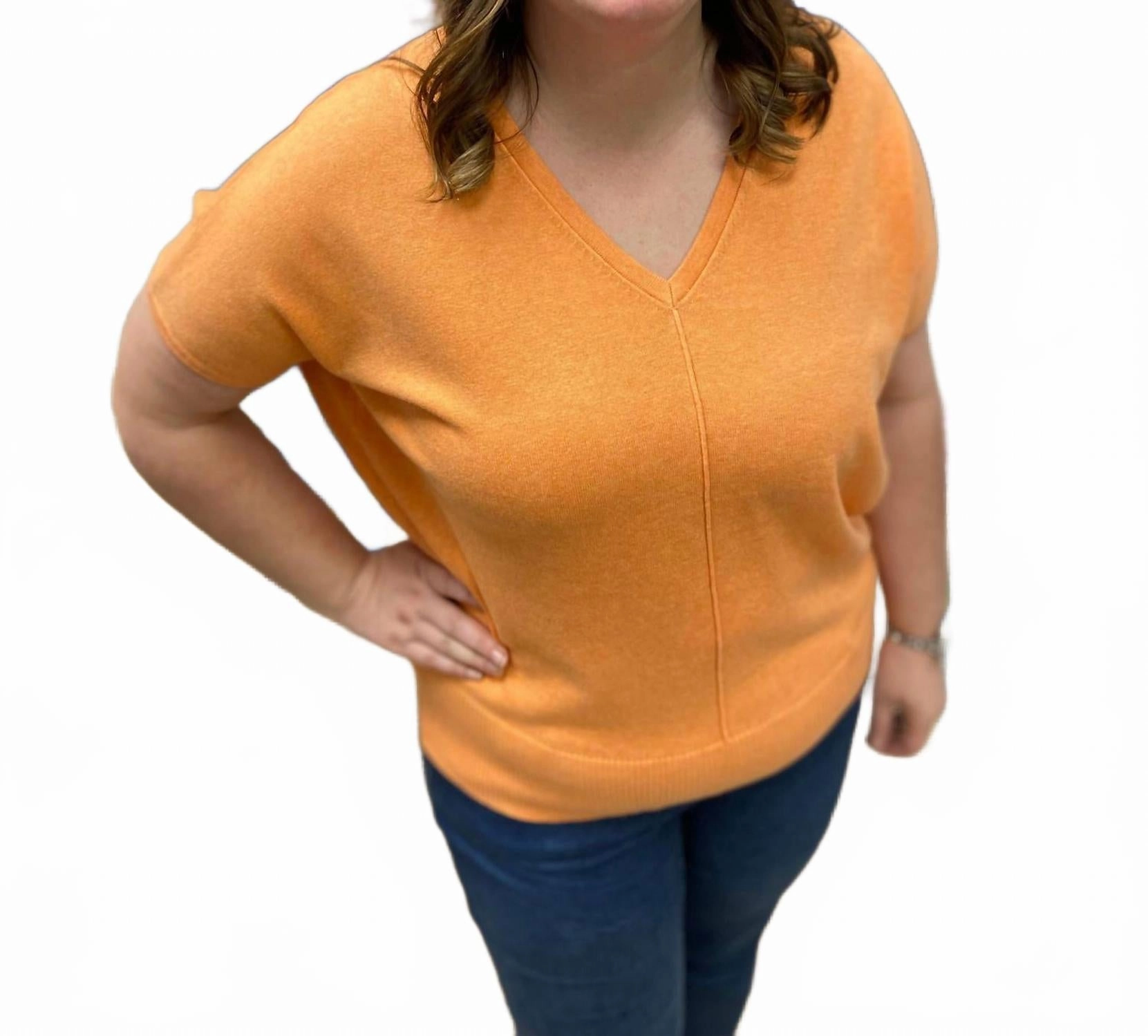 Reversible Button Sweater Top In Orange Abrasion Resistant Seams