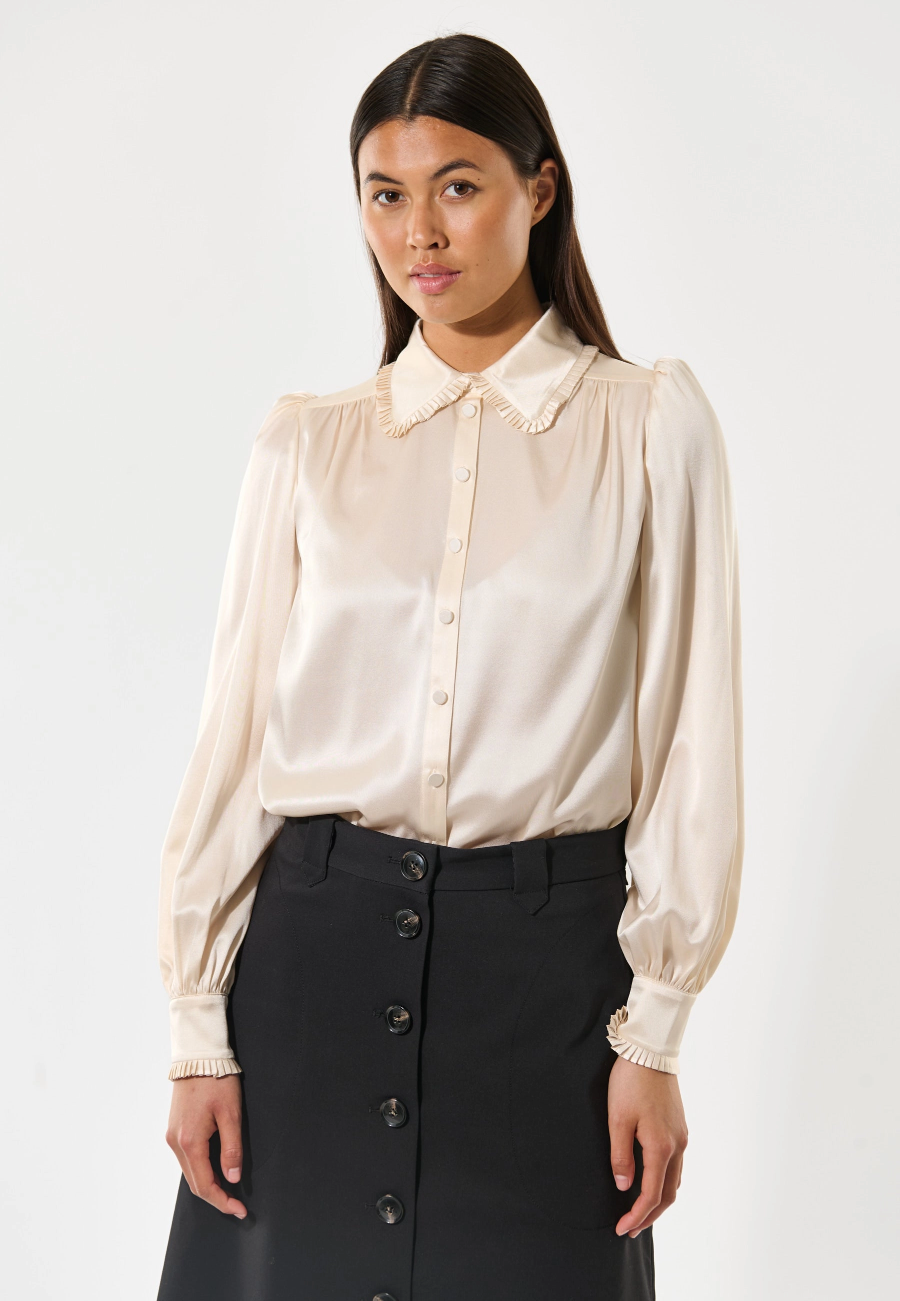 Umadea Blouse - Porcelain Ribbed Hem Finish AntiPill Finish