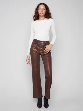 Patch Pocket Flare Metallic Twill Pants With Rivets - Bronze Sporty Comfort Lightweight Flex