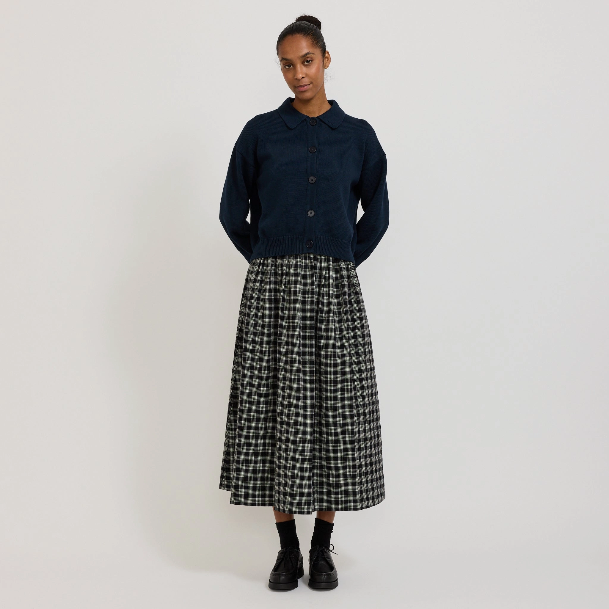 Utility Cardigan Indigo Casual Styling Ergonomic Sleeve Engineering