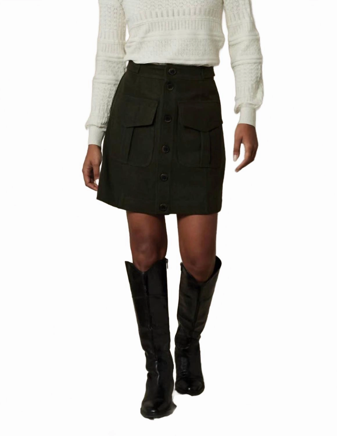 Utility Mini Skirt In Green Slip Resistant Waistband