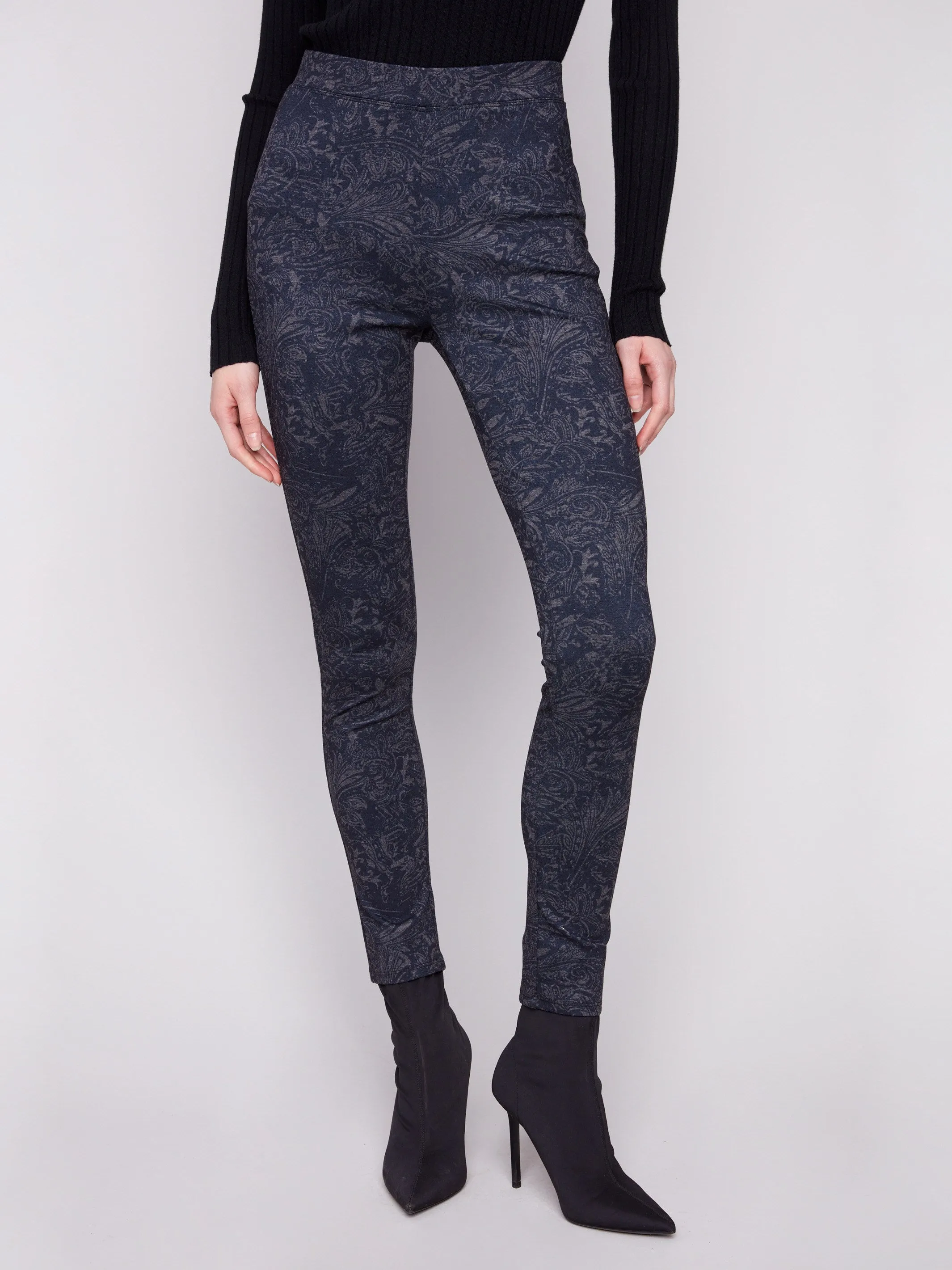 Printed Pull-On Ponte Skinny Pants - Navy Agile Fit