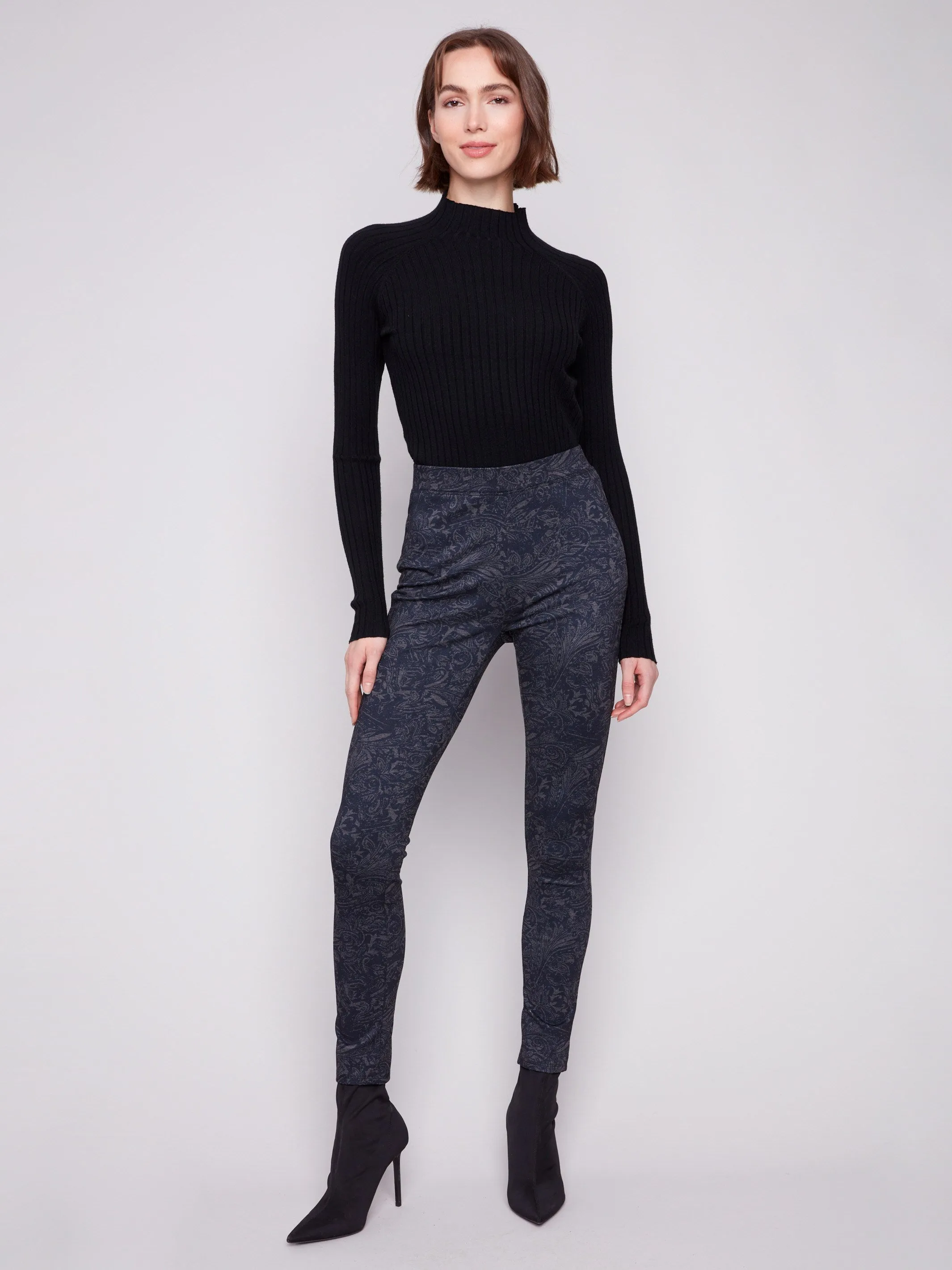Commuter Ready Printed Pull-On Ponte Skinny Pants - Navy