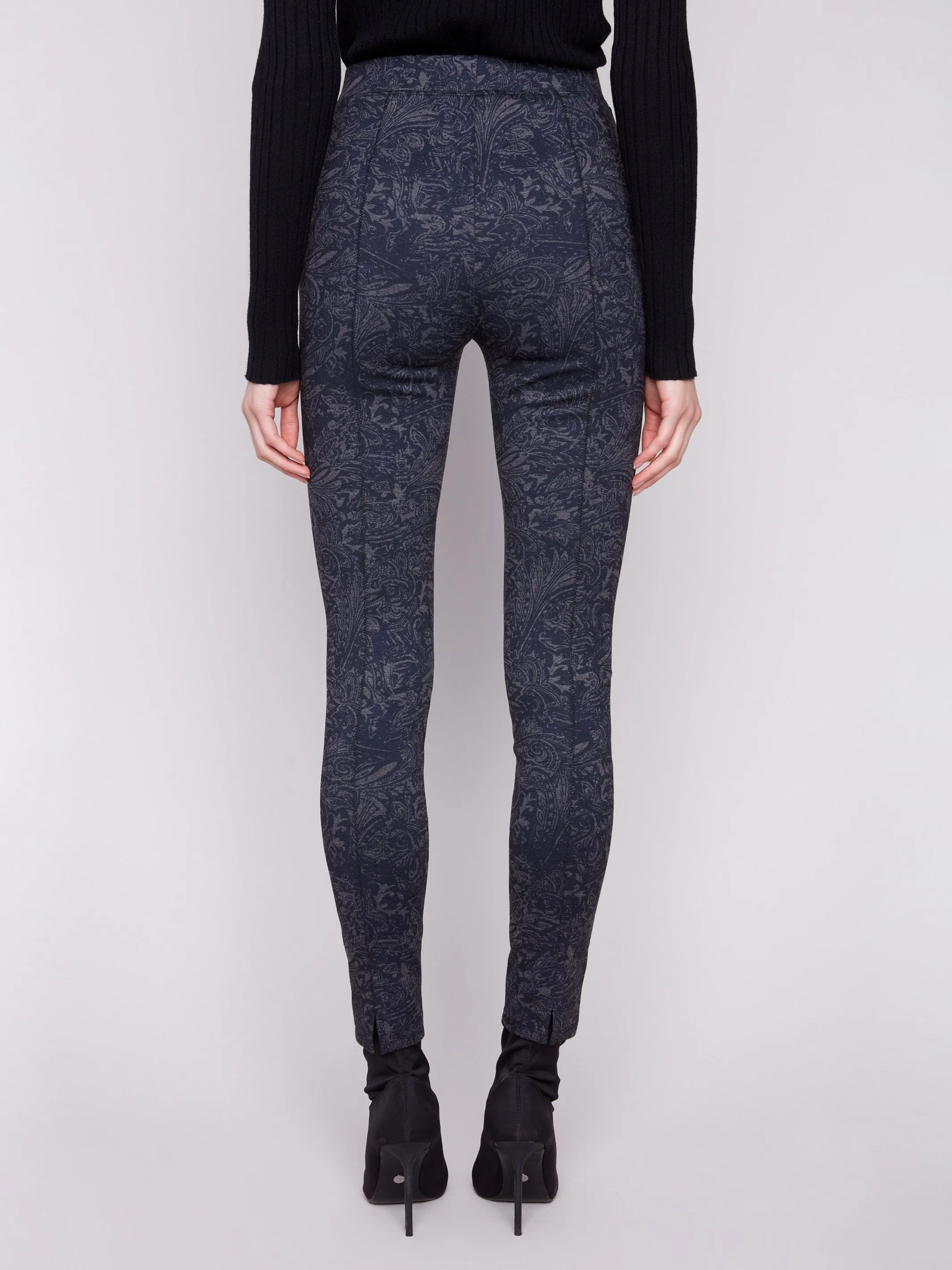 Casual Appeal Printed Pull-On Ponte Skinny Pants - Navy