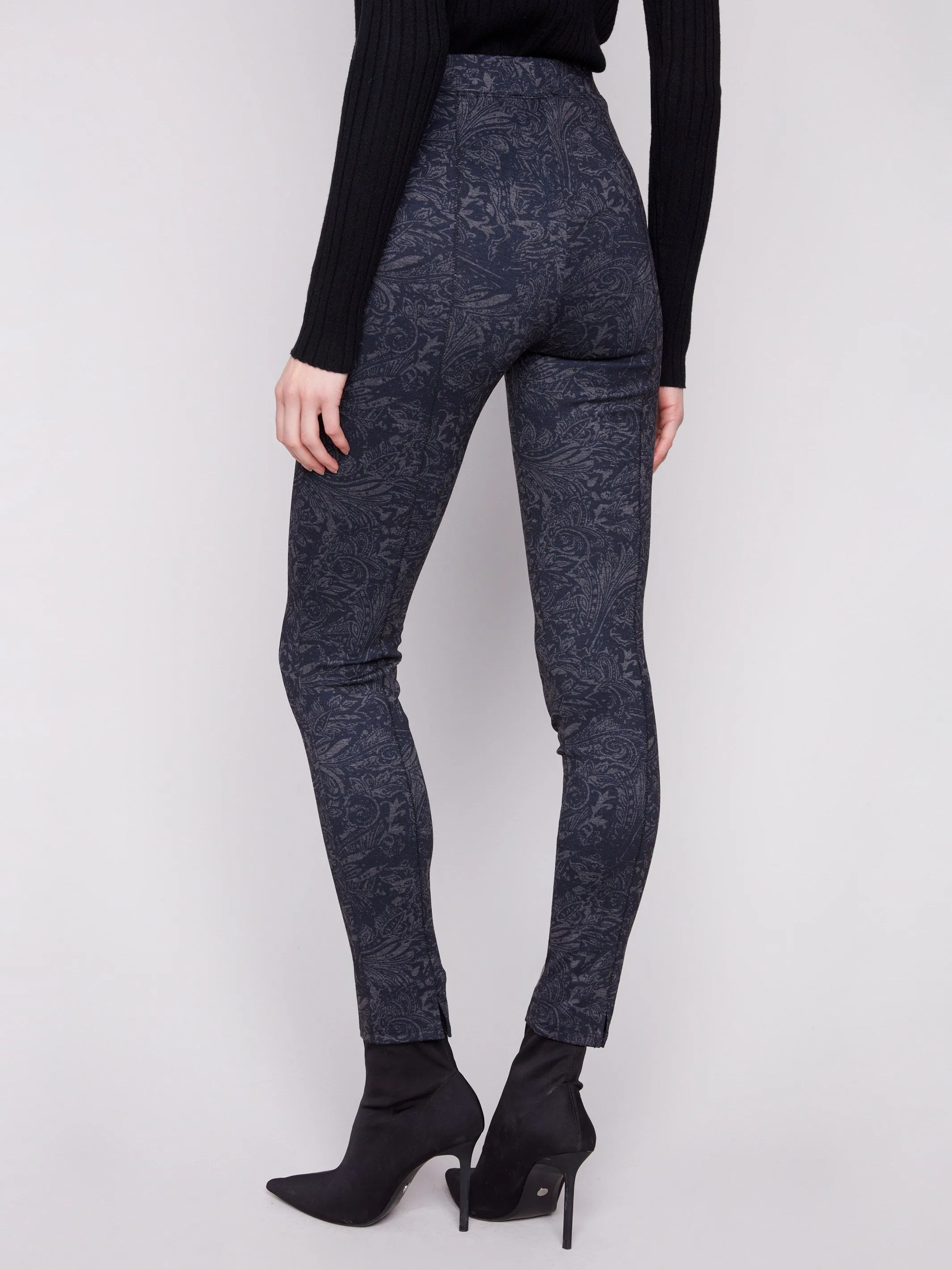 Printed Pull-On Ponte Skinny Pants - Navy Seamless Design Formal Look