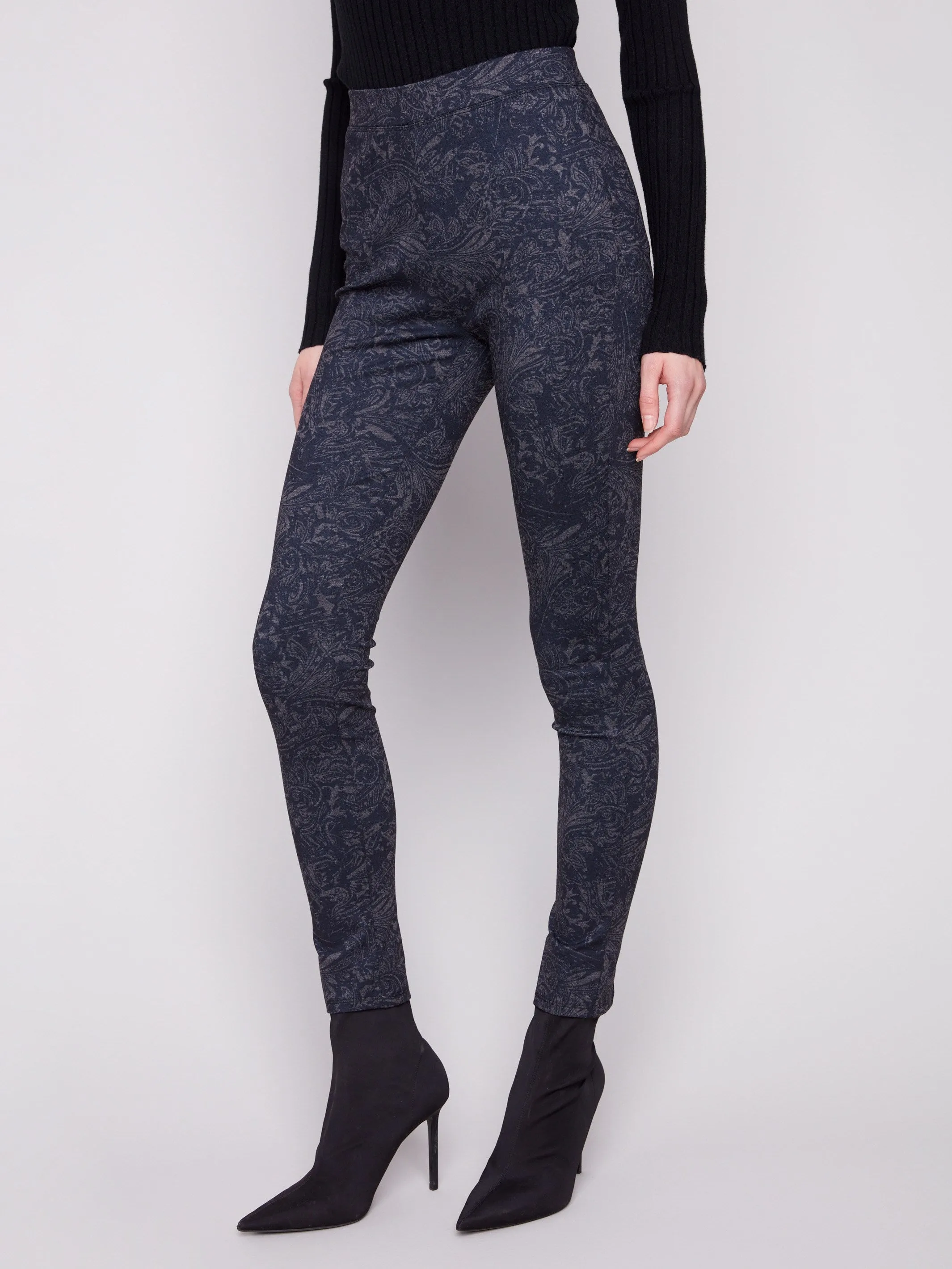 Relaxed fit wear Casual Flex Printed Pull-On Ponte Skinny Pants - Navy