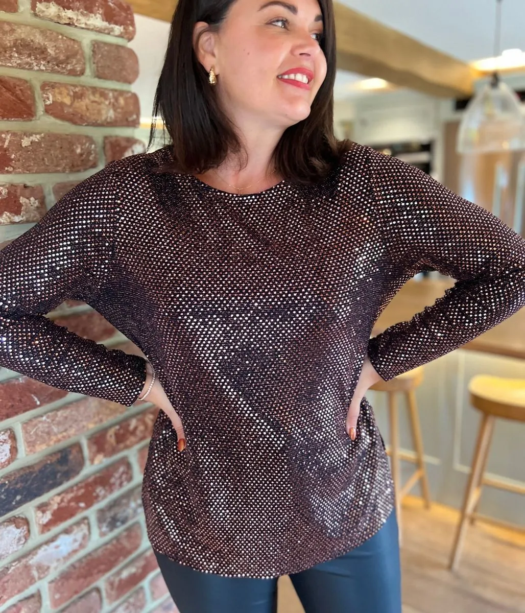 MinimalistSilhouette Gold Sparkle Cowl Back Tunic Top