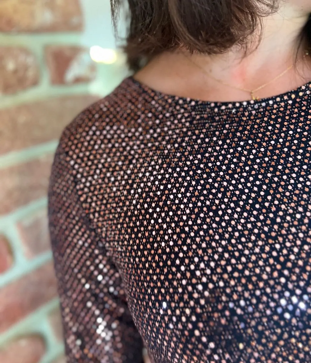 Gold Sparkle Cowl Back Tunic Top Warm Layer FlexibleCuff