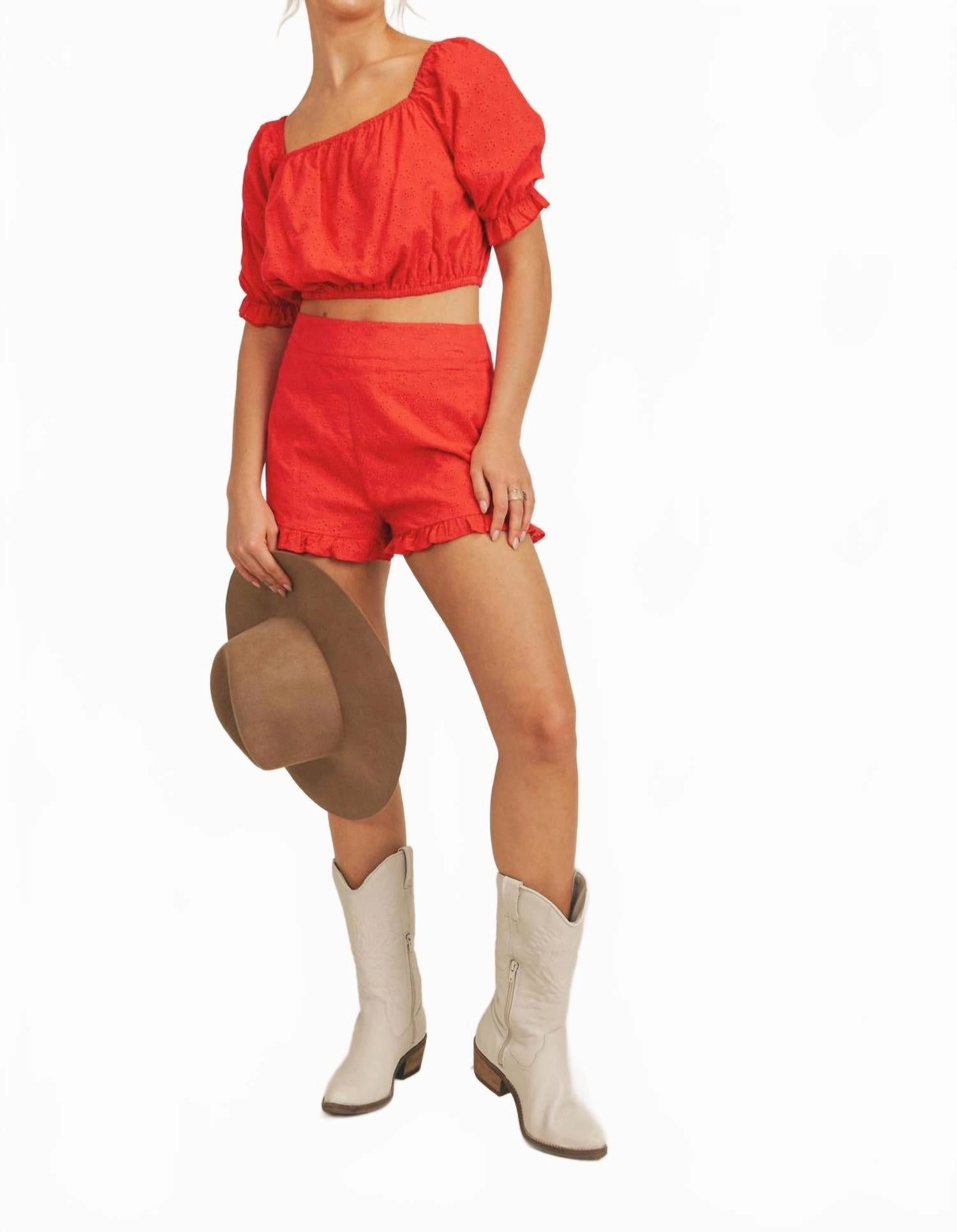 Valentina Eyelet Shorts In Red men's fashion