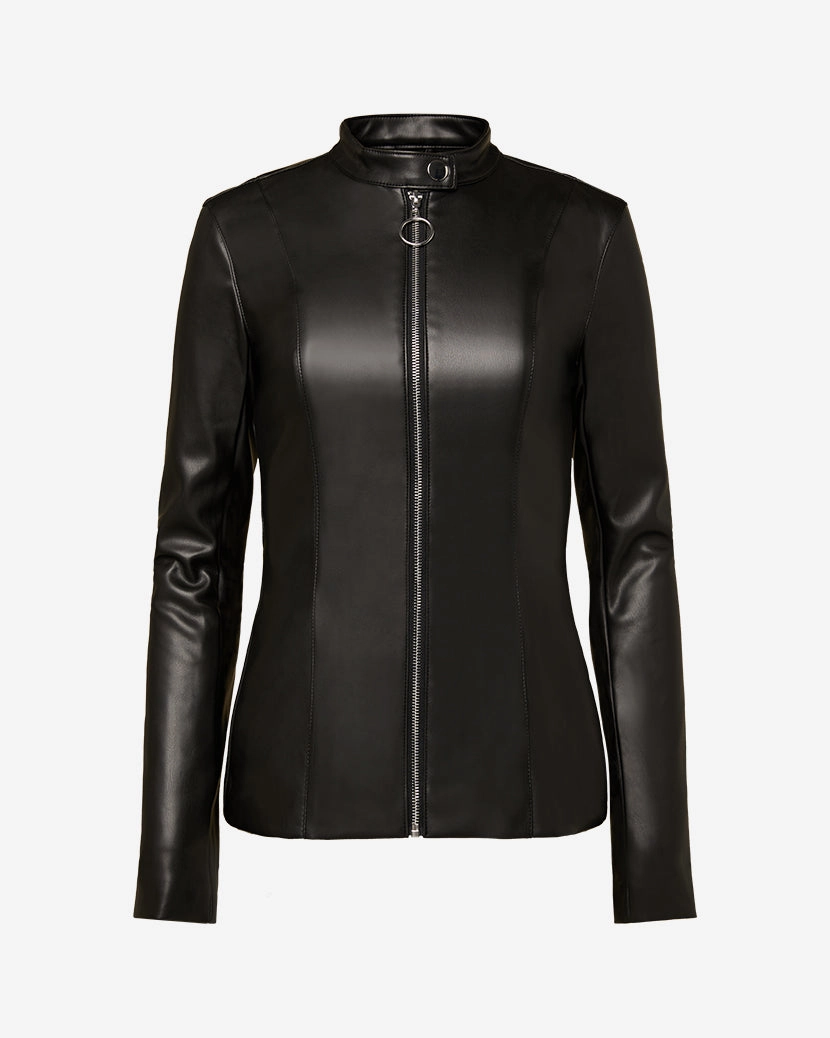 Vegan Leather Fitted Moto Jacket Single Buttons Crisp Air Piece