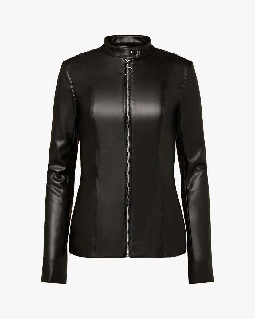 All Weather Performance TearResistantFabric Vegan Leather Fitted Moto Jacket