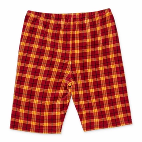 VELOUR PLAID BIKER RED SHORTS gym kit