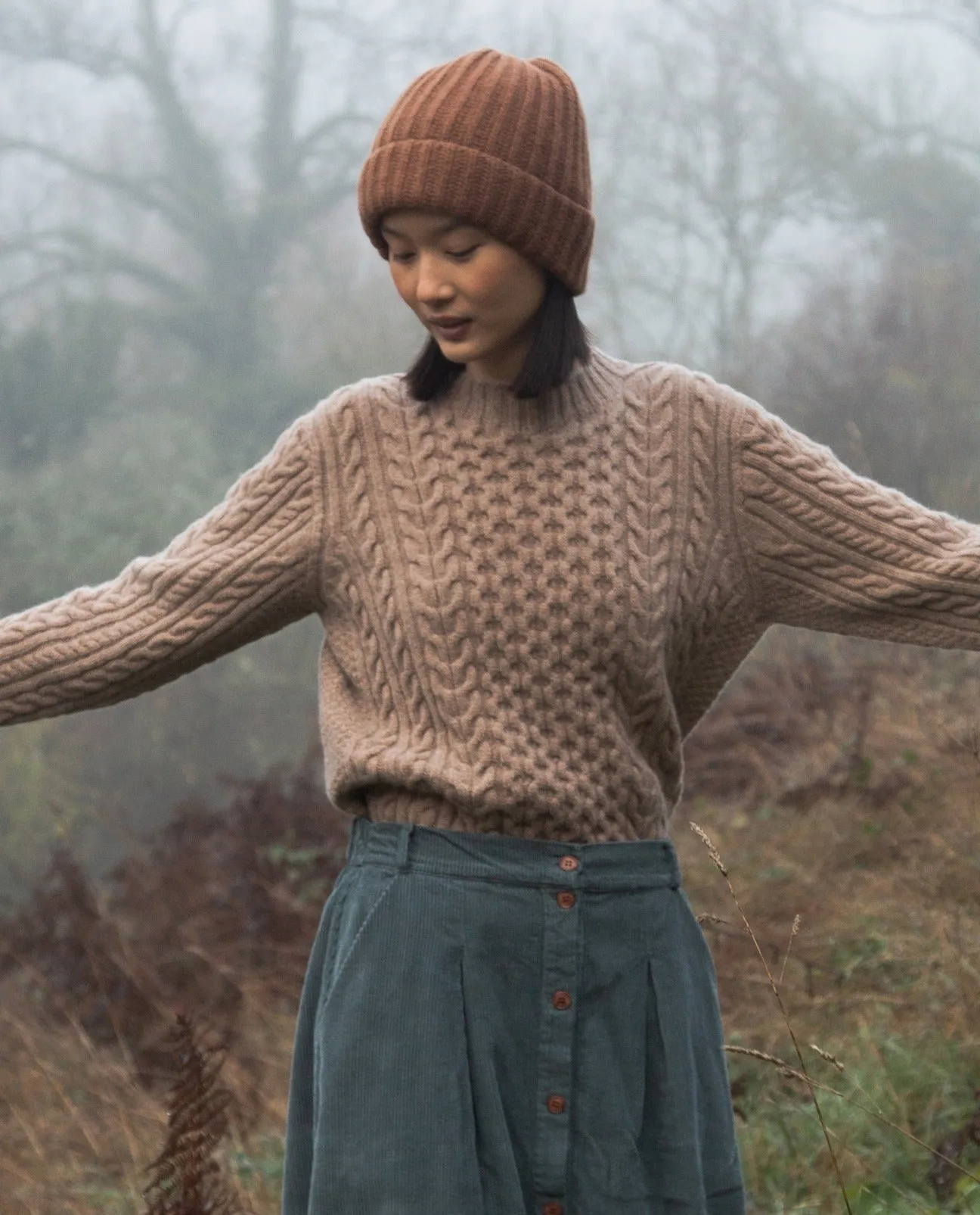 Chic Look Reflective Trim Alyvia Organic Cotton Cord Skirt in Petrol