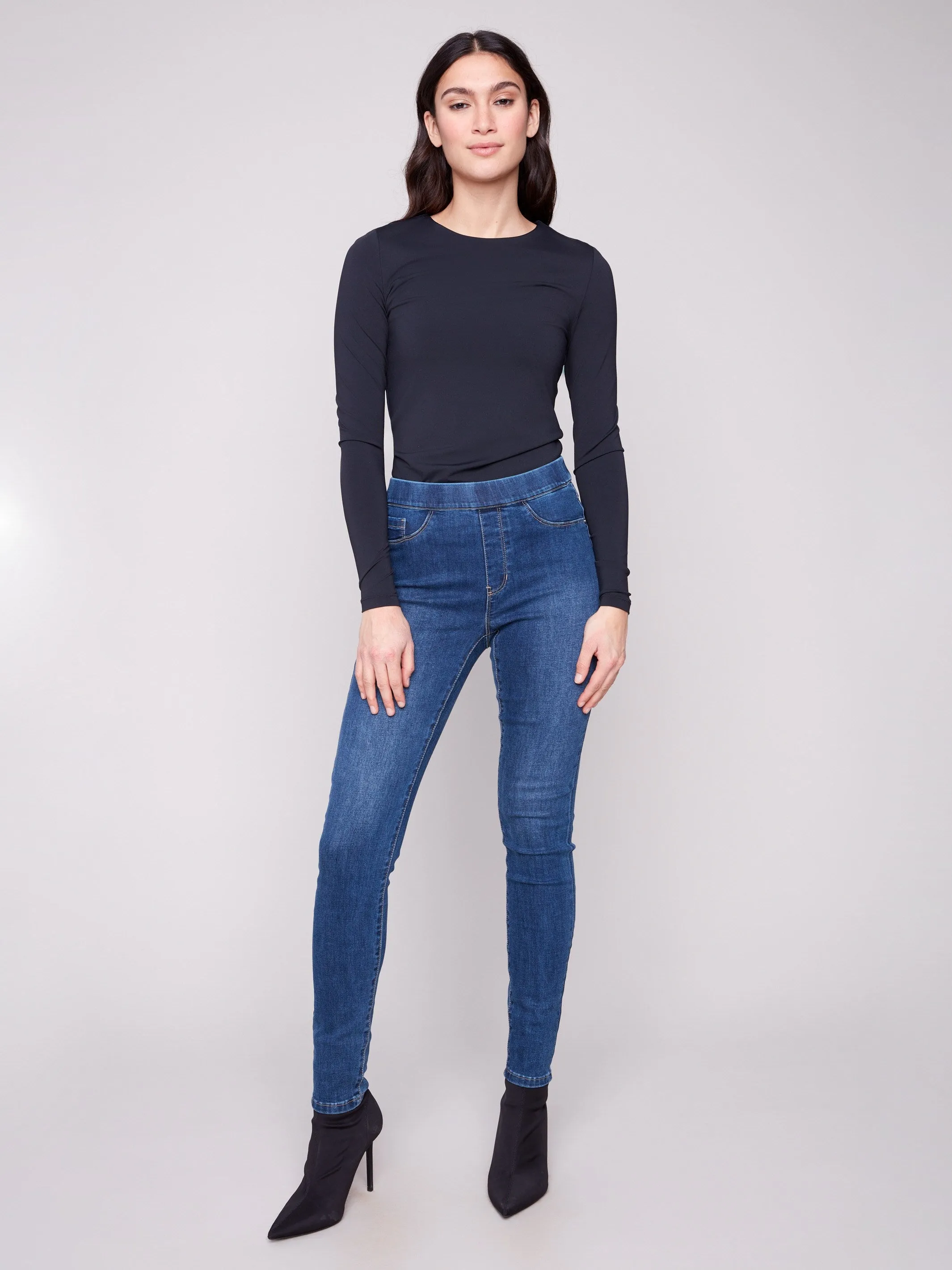 Quick Release Closure Denim Pull-On Pants - Indigo