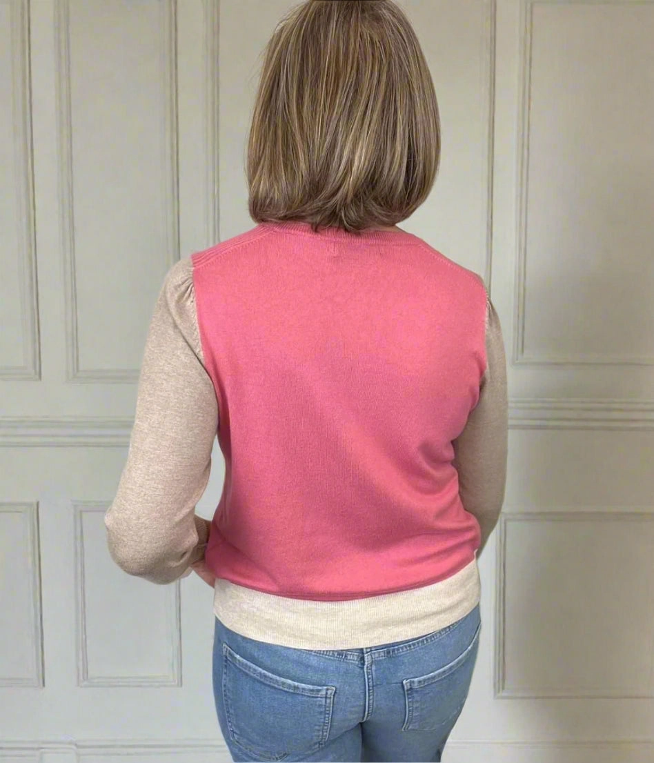 Womens Pink Colour Block Cardigan Cozy Knit Touch