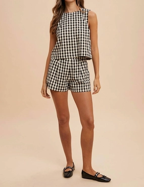 Soft Styling Gingham Check Tank And Short Set In Black And White