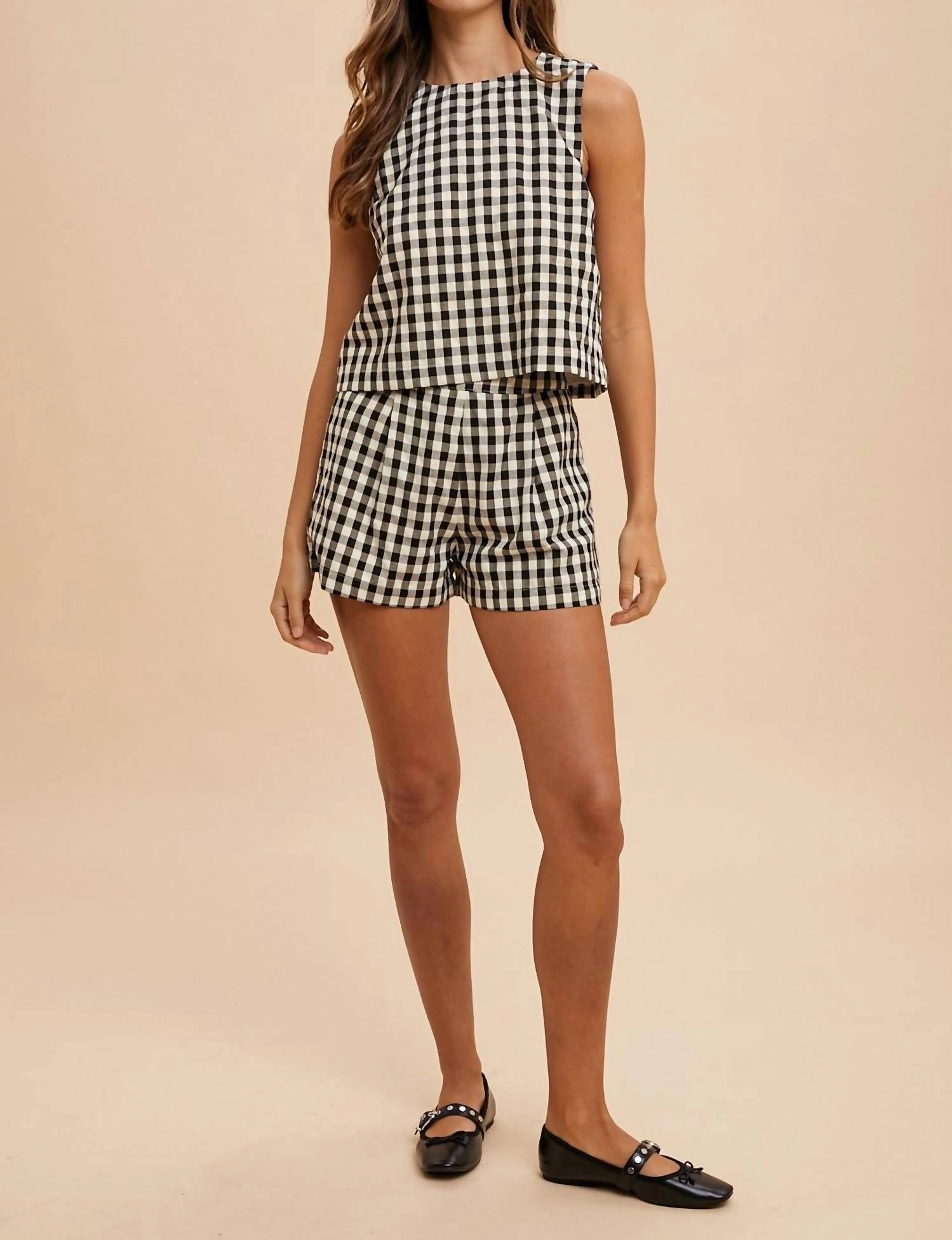 Soft Styling Gingham Check Tank And Short Set In Black And White