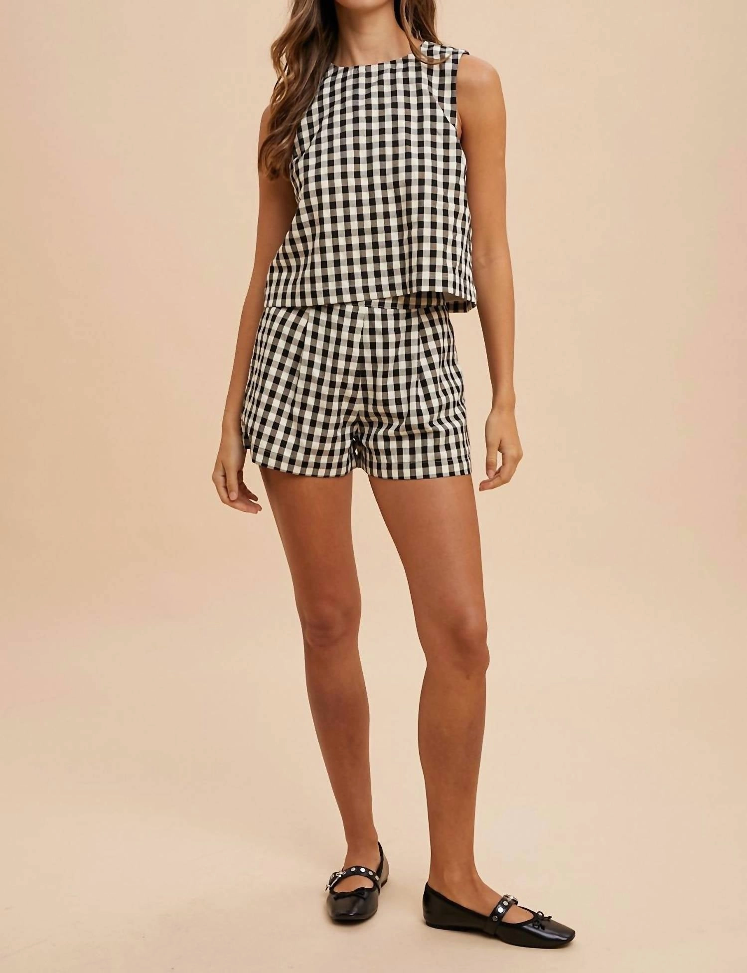 Gingham Check Tank And Short Set In Black And White Stretchy Street Vibe