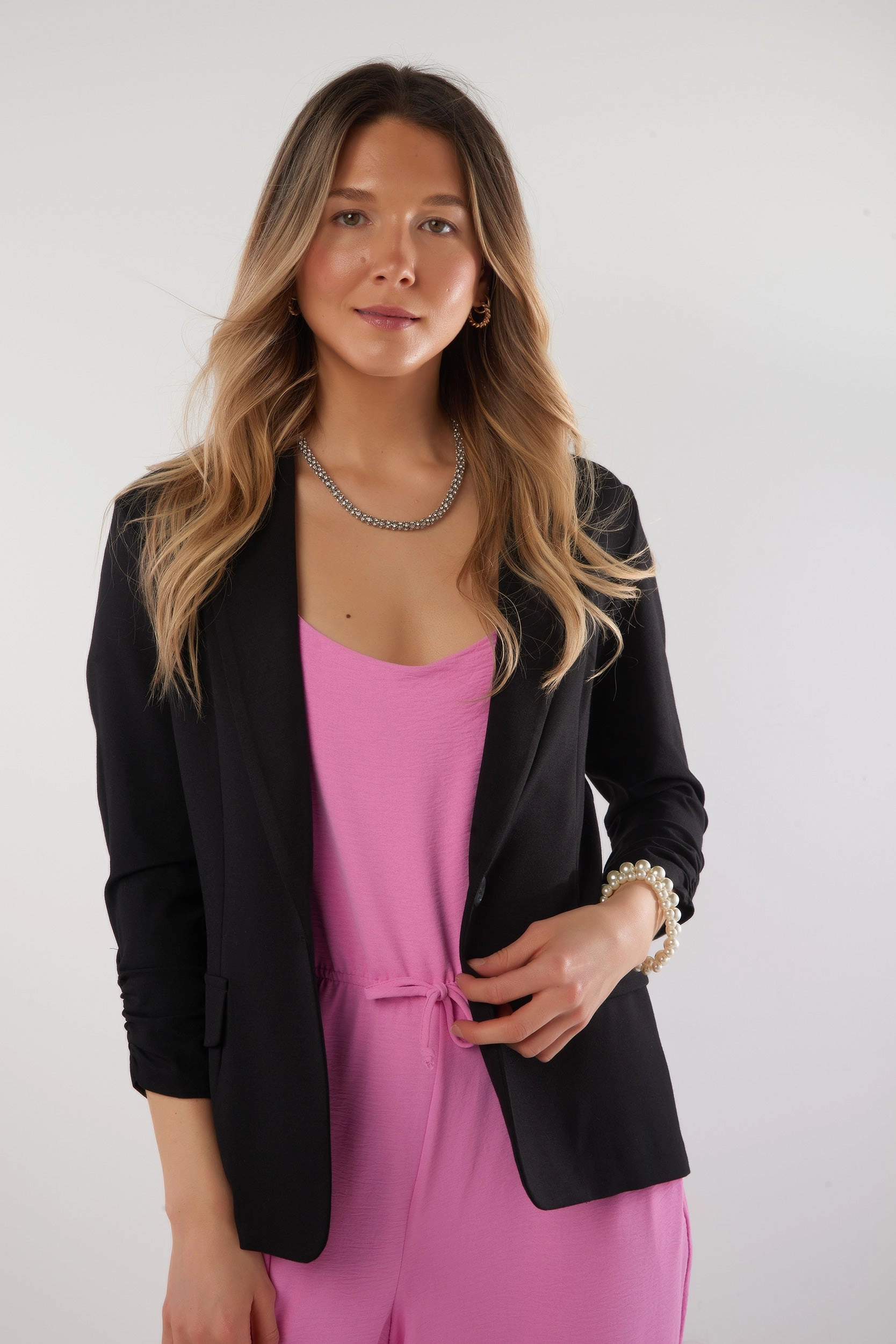 Clean Jacket Detail Mid Length Design Veston ?? manches trois-quarts - LENA-R2 - (R-C10)