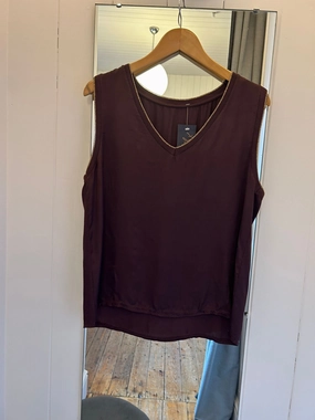 Voy 22936 Gold Trim Silky Top - Prune Mesh Lining