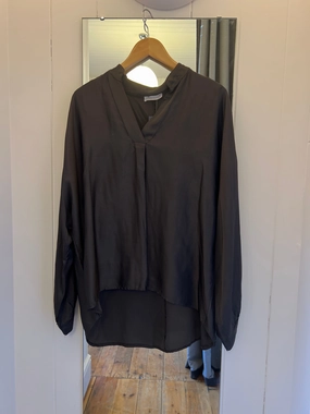 Fashion Statement Compact Weave Fabric Voy 82951 Silk Top - Choc