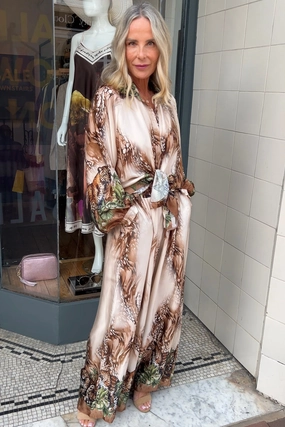 Voy 9027 Jungle Silky Set - Beige Workout Apparel Active Blouse