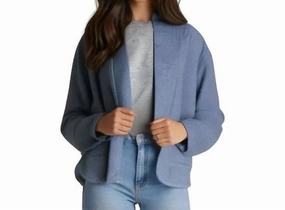 Chilly Layering Cozy Knit Look Open Front Wool Blend Cardigan In Indigo Heather