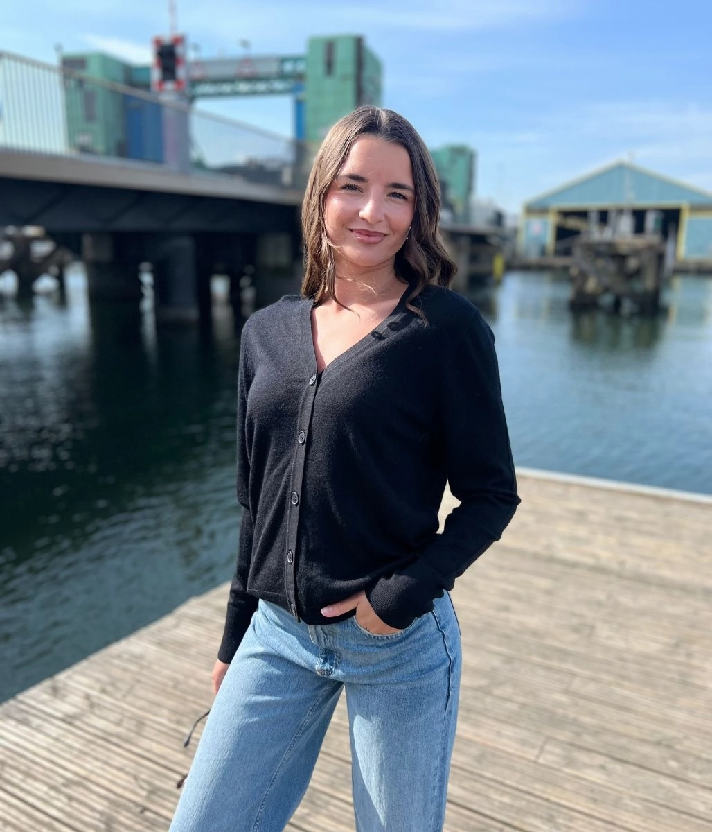 Black Merino Wool Cardigan Comfy Style Light Wear