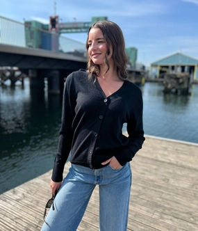 Black Merino Wool Cardigan Outdoor Vibe