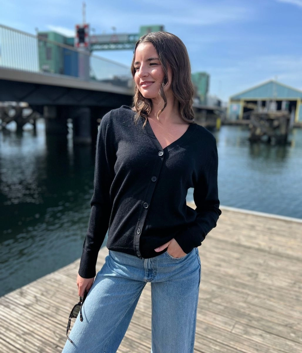 Black Merino Wool Cardigan Outdoor Vibe