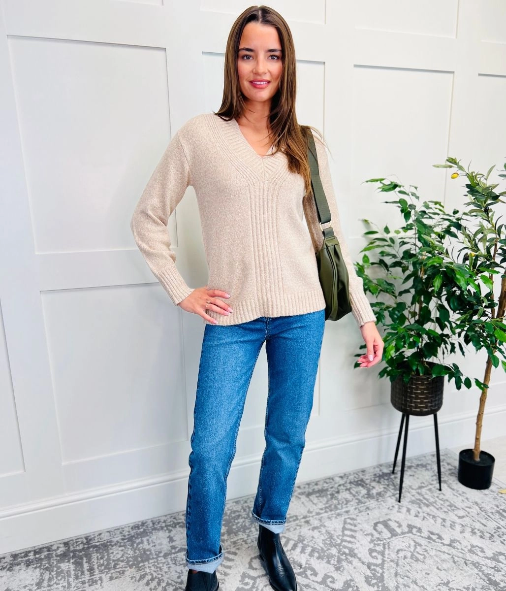 Comfortable Design Cold Weather Must-Have Natural Sparkle V Neck Jumper