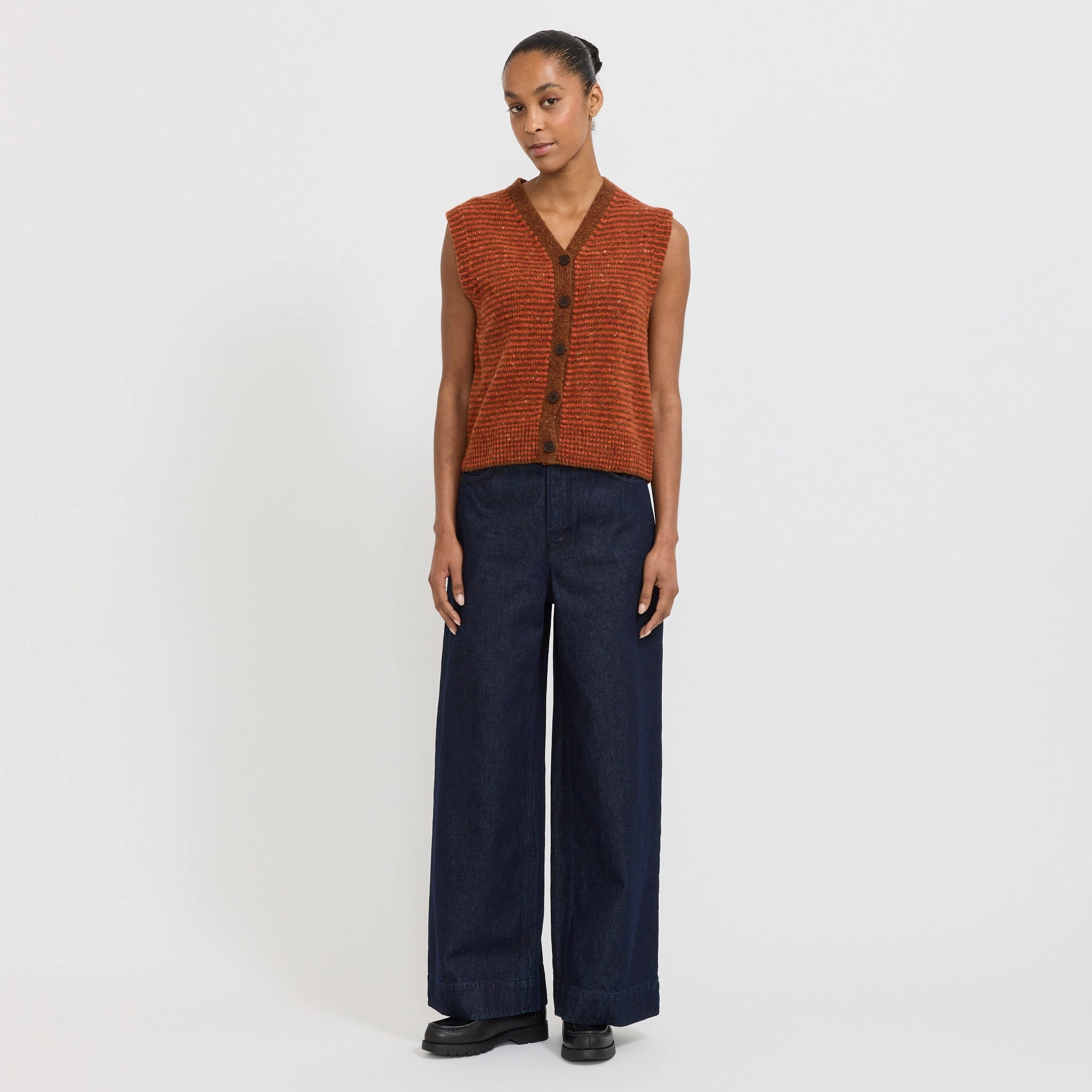 Machine Washable Design Striped Donegal V Neck Tank Brick/Red Clay