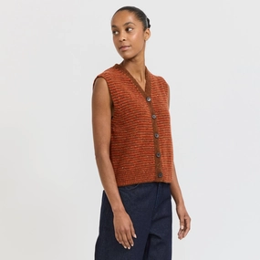 Comfy Stretch Wear Winter Layering Look Striped Donegal V Neck Tank Brick/Red Clay