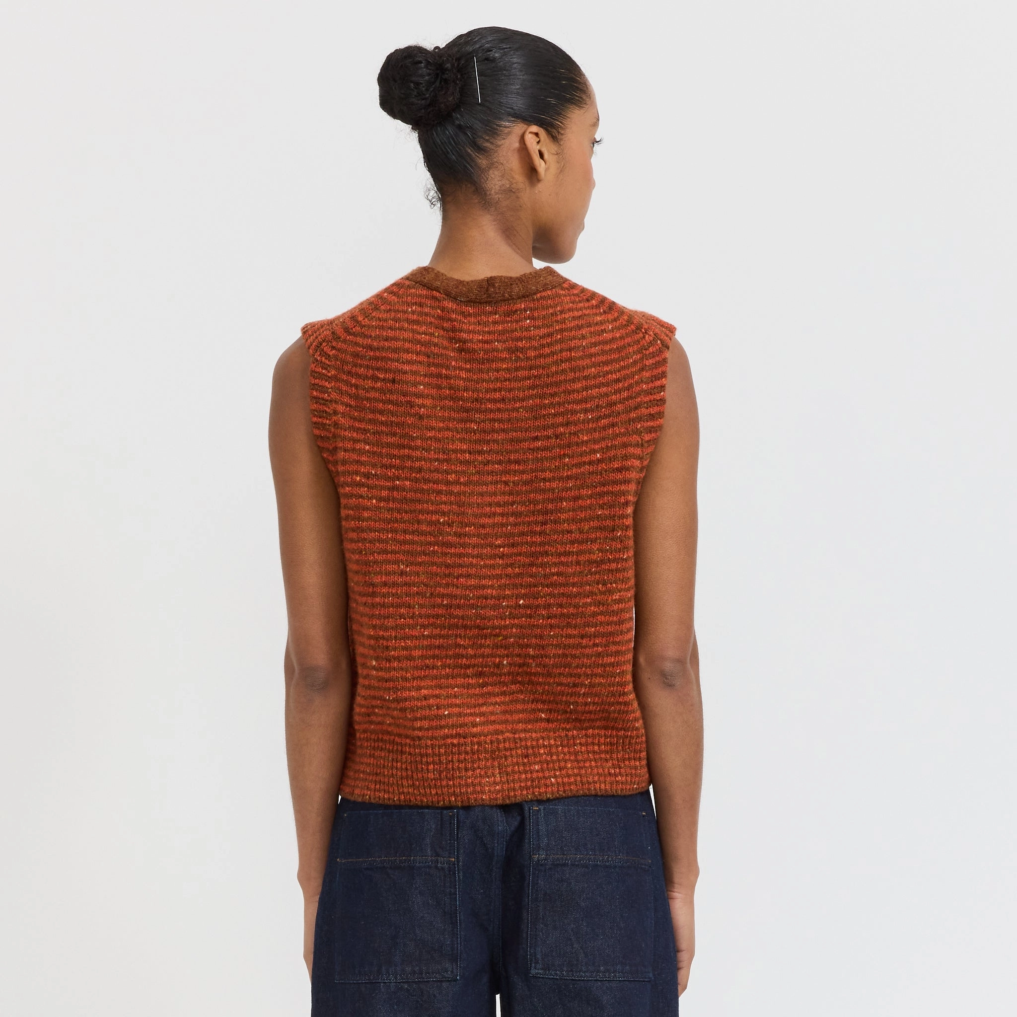 Striped Donegal V Neck Tank Brick/Red Clay Winter Ready Look Casual Layers