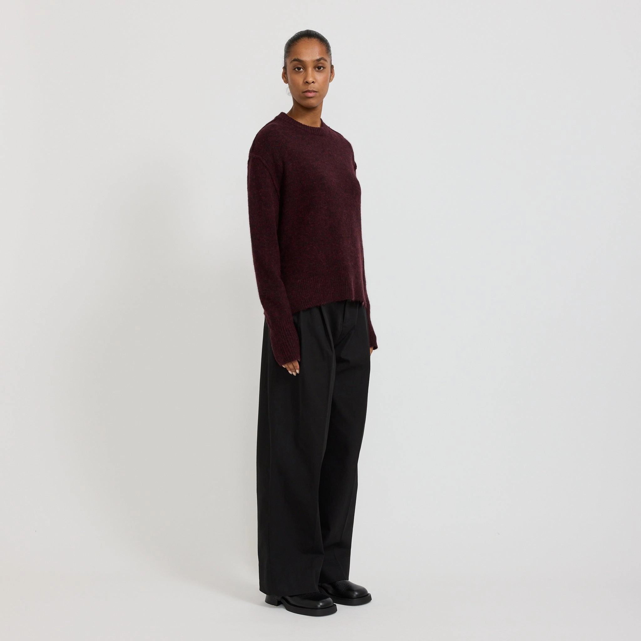 Layered Thermal Core Trendy Outfit Alpaca Blend Crew Pinot
