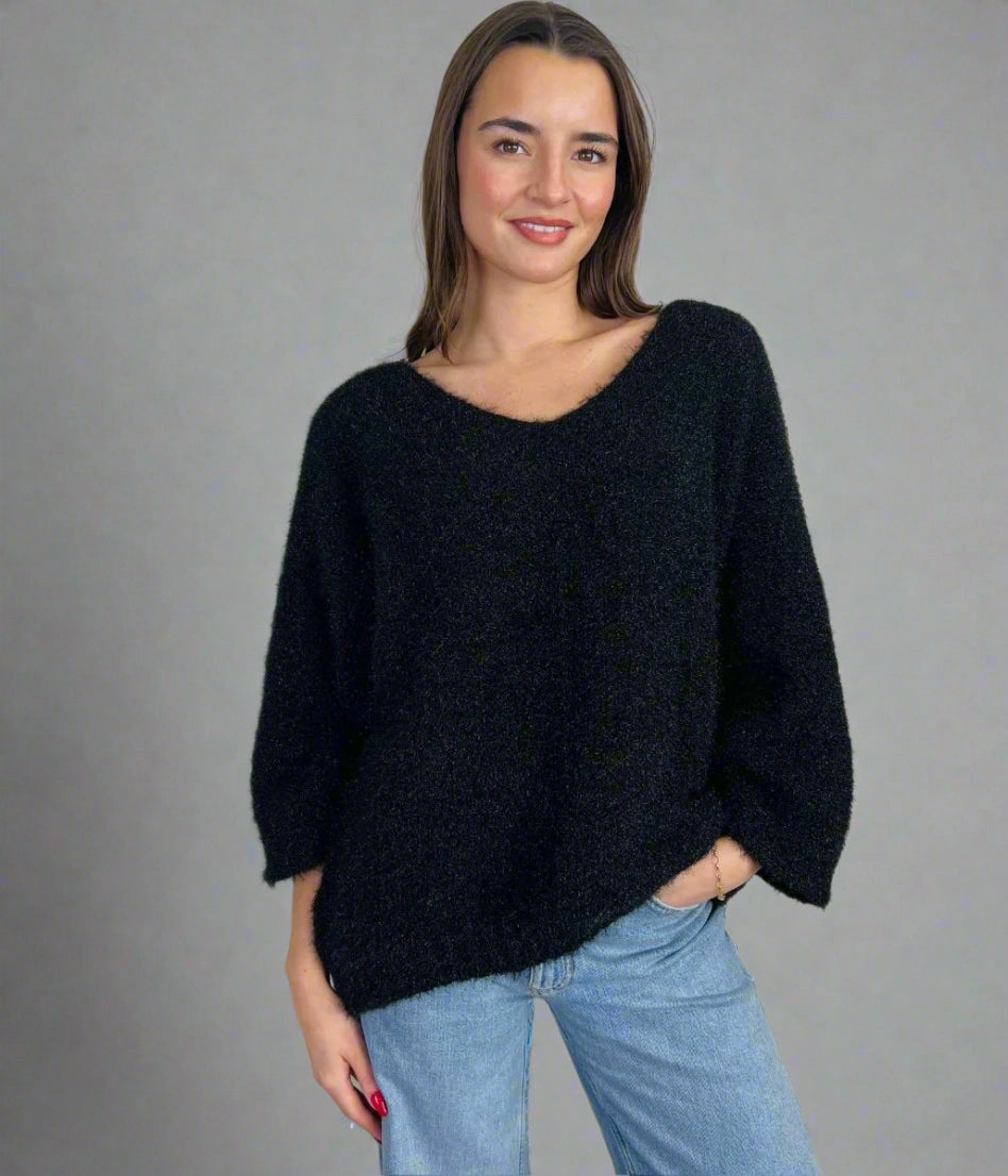 Effortless knitwear Timeless Layer Black Textured V Neck Jumper