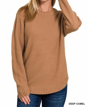 Breathable fabric Riley Round Neck Sweater In Camel