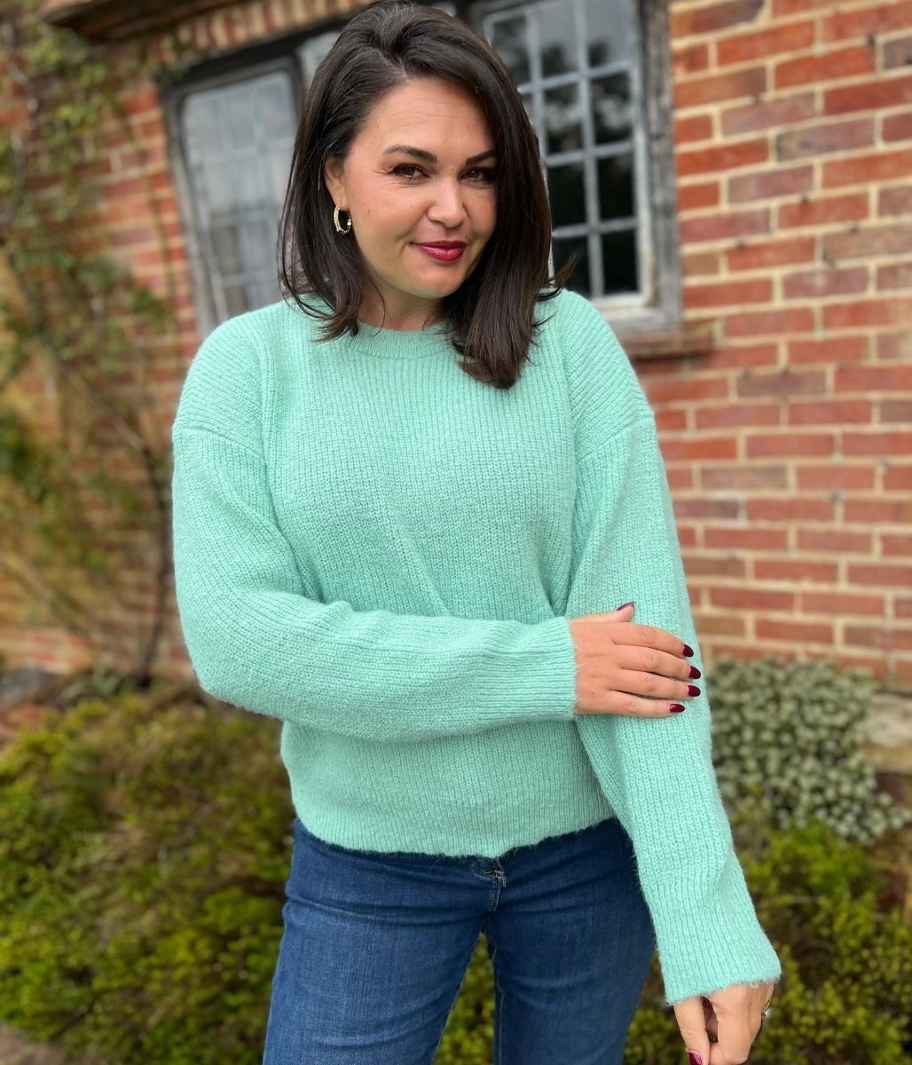 Snuggle Fit Warm Fashion Green Wool Blend Classic Jumper