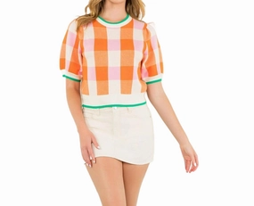Alice Gingham Sweater In Orange/pink Light and Cozy