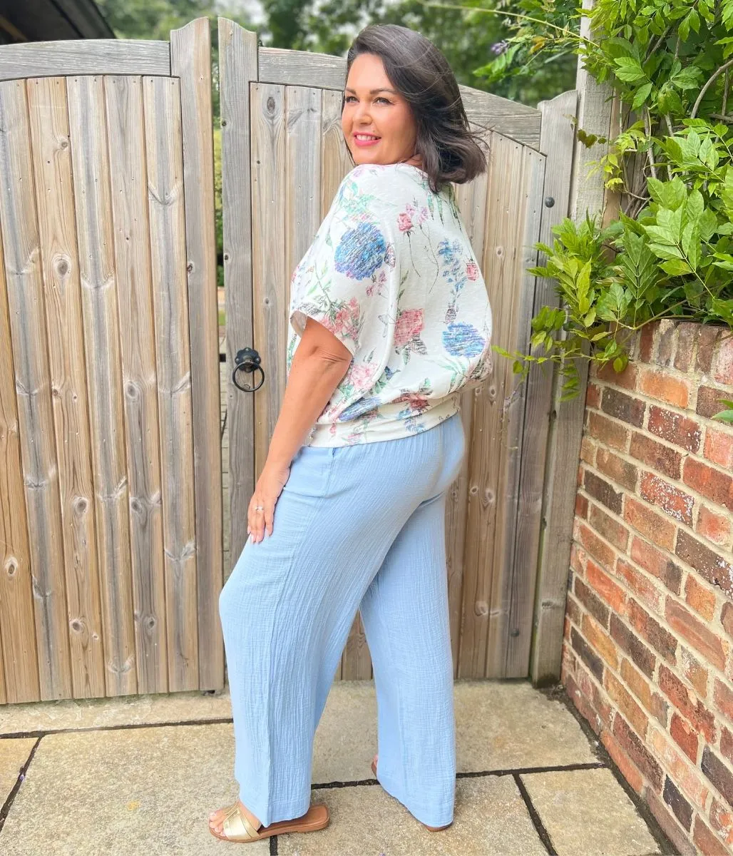 Ivory Floral Banded Hem Top Cozy Layer Easycare