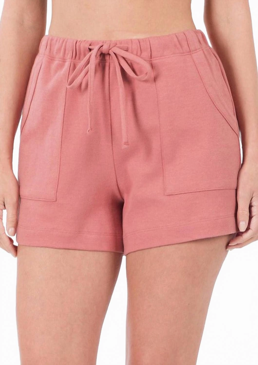 Cotton Drawstring Shorts In Dusty Rose Skinny Fit Relaxed Cut