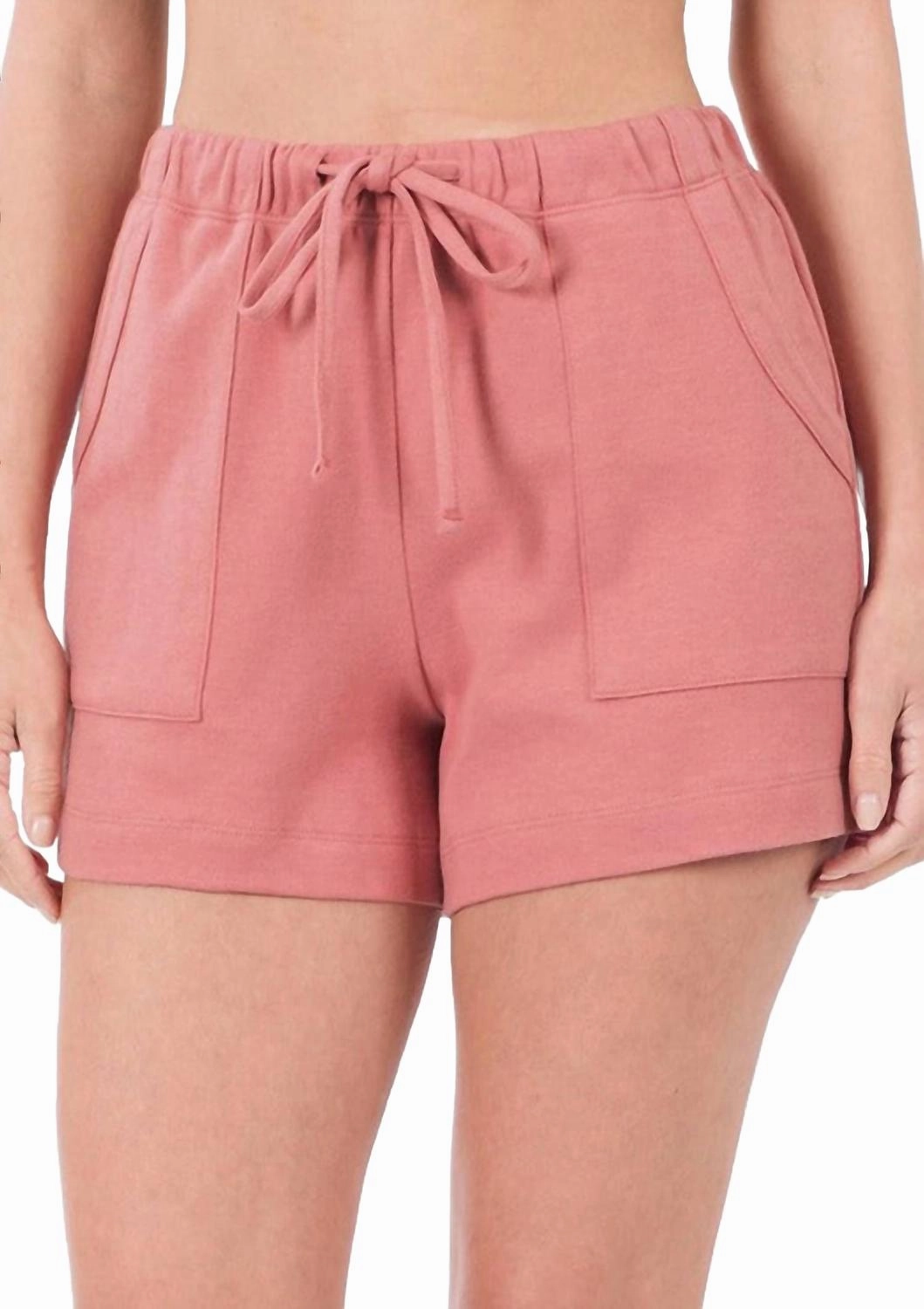 Ergonomic Contour Shape yoga clothing Cotton Drawstring Shorts In Dusty Rose