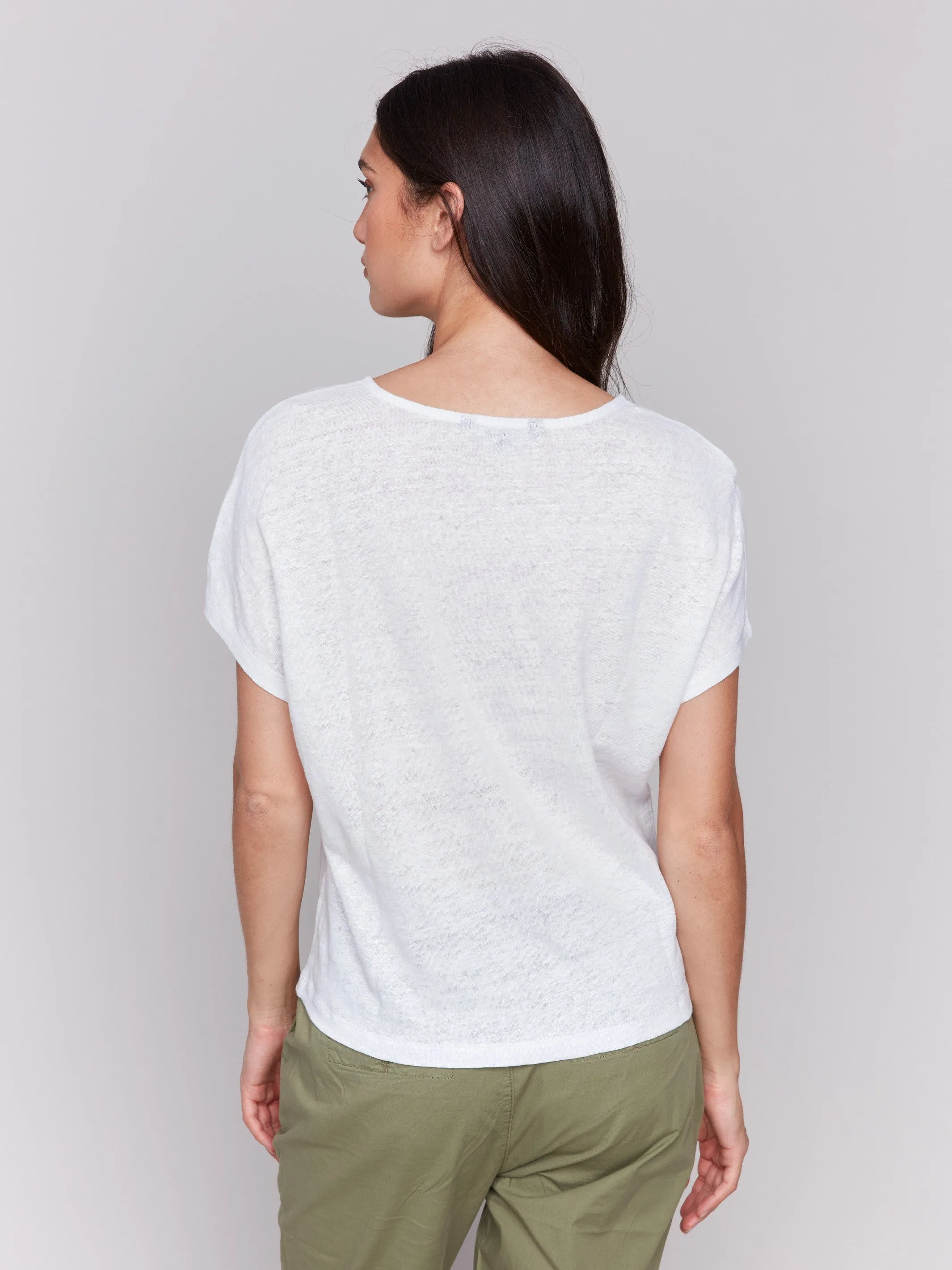 Embroidered Short Sleeve Dolman Top - White Anti Pilling Finish TailoredCut