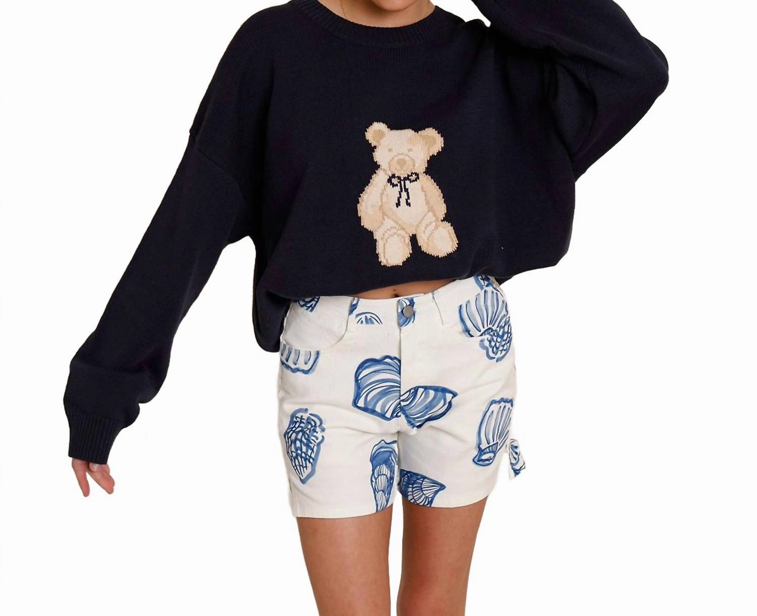 St. Pete Shell Denim Shorts In Blue light feel Slimming Effect