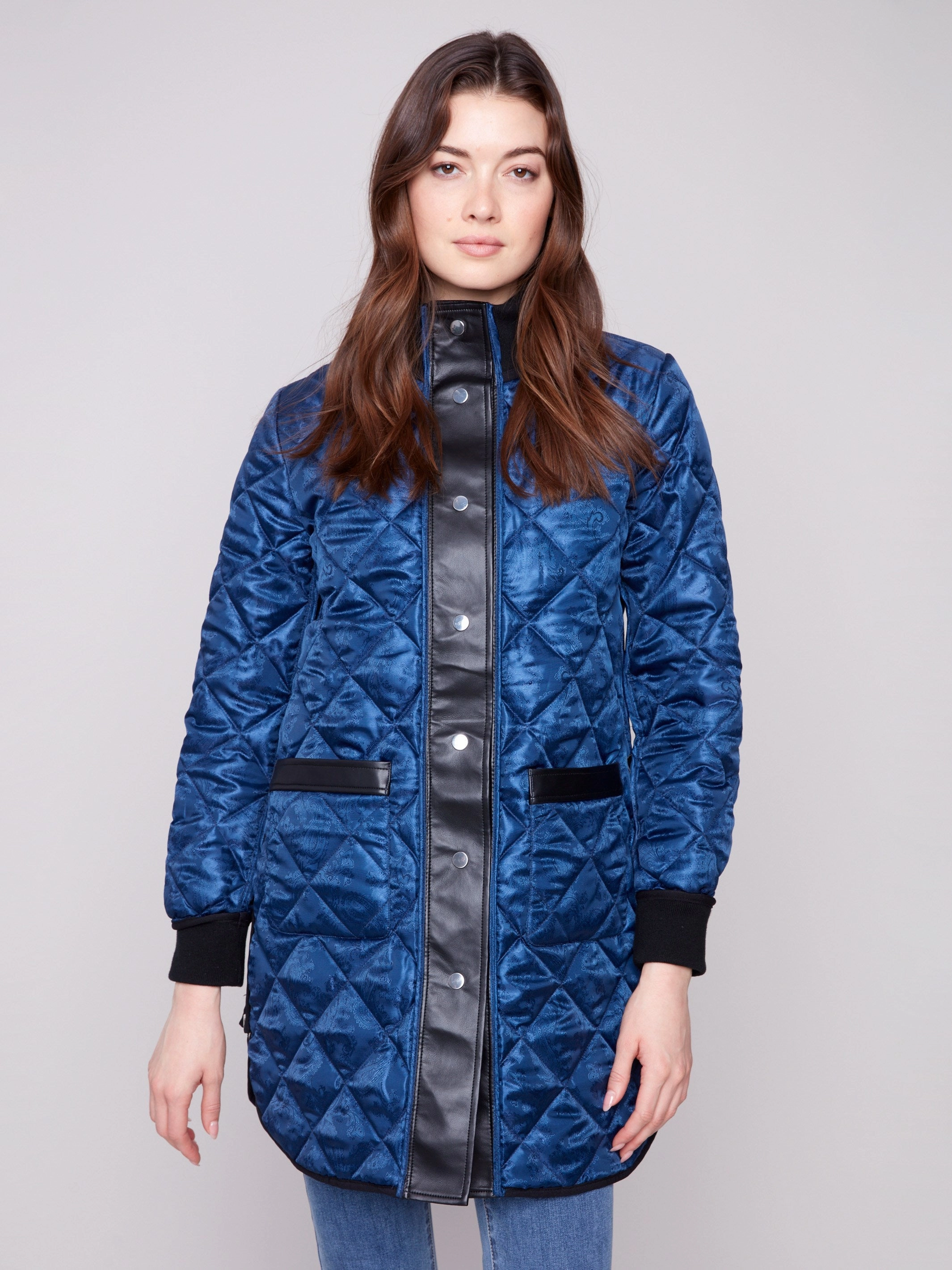 Rubberized Trims SnapFastenings Reversible Long Quilted Puffer Jacket - Navy