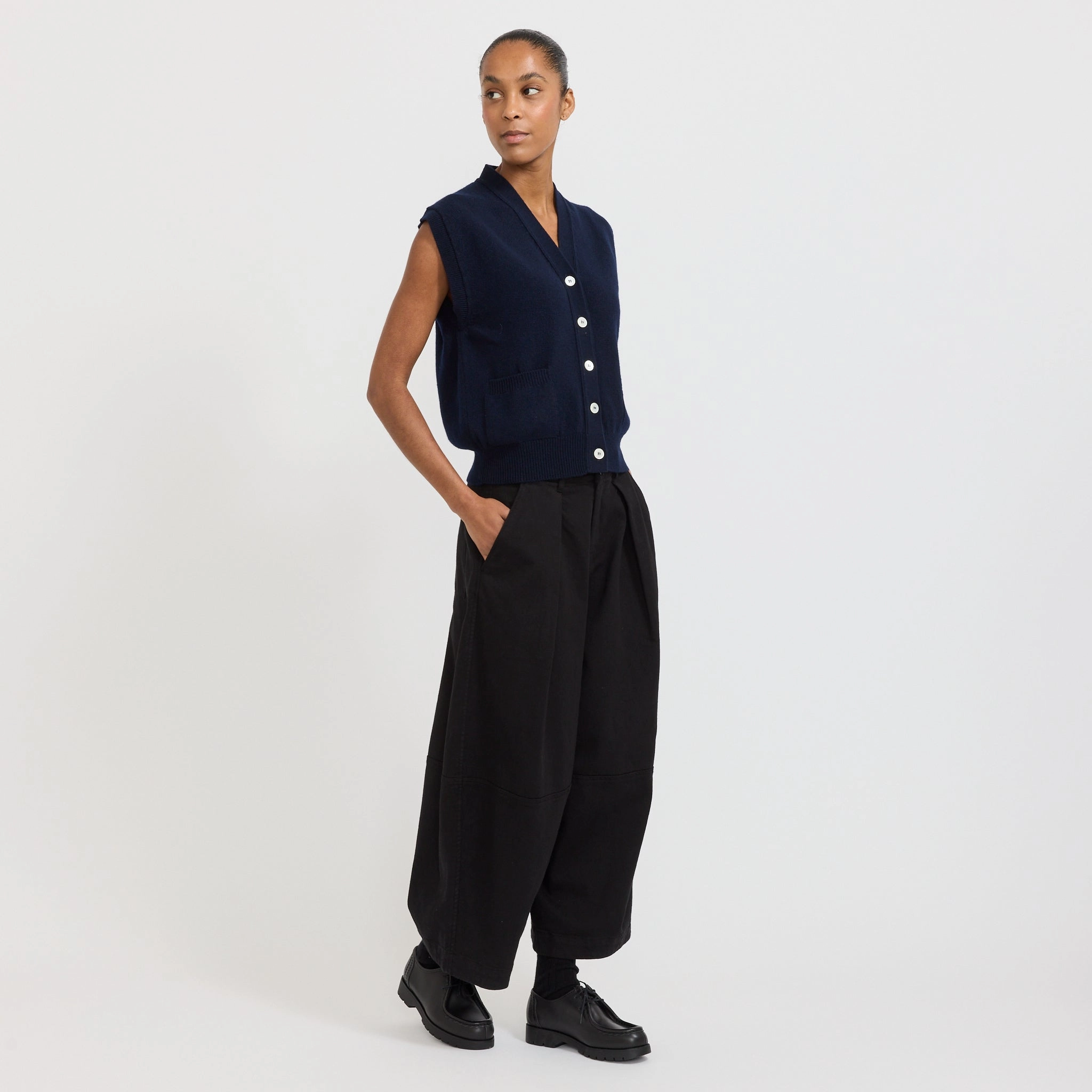 Wexford Waistcoat Navy Lightweight Merino Windproof Weave