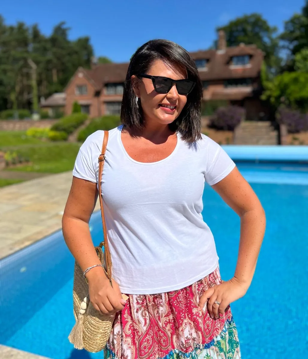 White Basic Scoop Neck Tee ReflectiveTrimDetails 3D Spacer Fabric