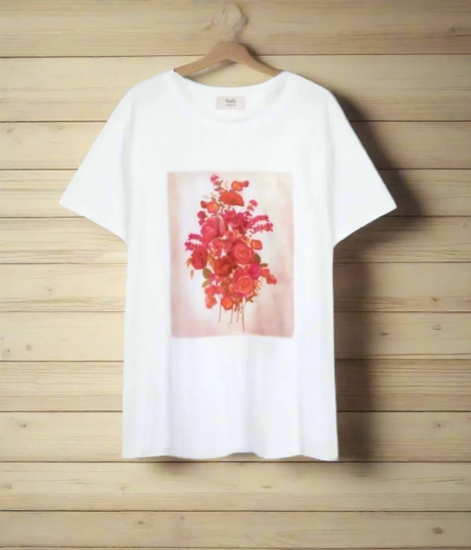 White Bouquet Print T Shirt FlexibleKnit QuickRelease