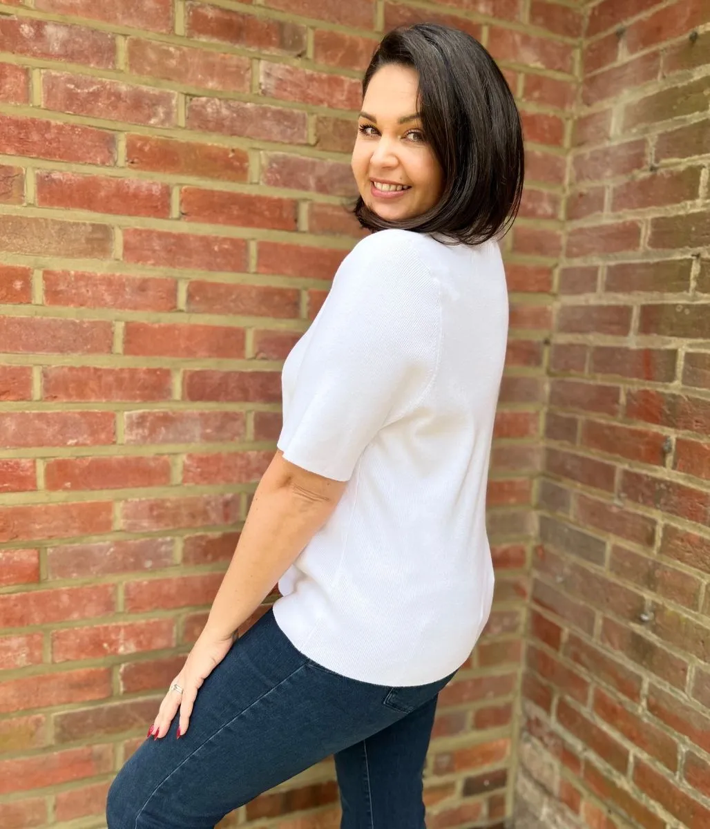 White Cotton Rich Ribbed Collared Top ColorfastMaterial NonRestrictive Cut