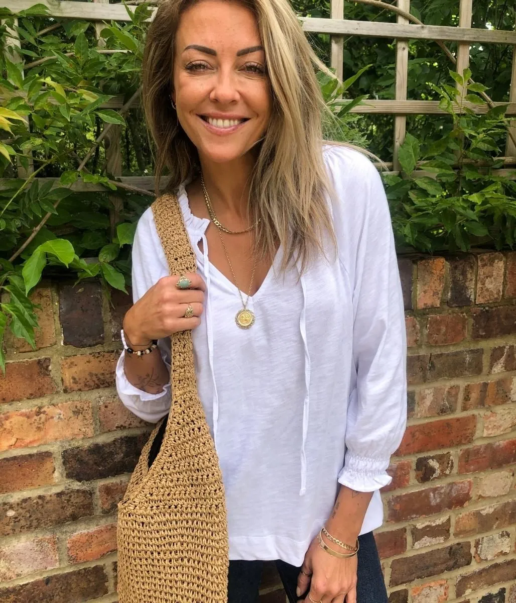 AntiOdorTreatment White Cotton Tie Neck Top